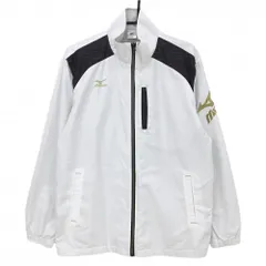 【美品】ミズノ ジャケット 白×ダークグレー ロゴゴールド 裏起毛  メンズ XL ゴルフウェア MIZUNO