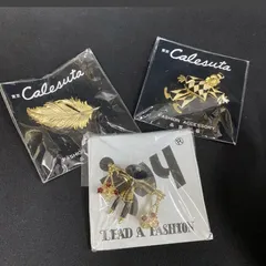 W5【未使用】ヴィンテージ　ゴールド ブローチ　Calesuta ピエロ　棒手振　フェザー　３点セット