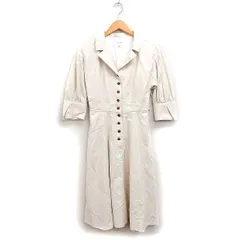 ジルバイジルスチュアート JILL by JILLSTUART フレア ワンピース 五分袖 ロング 無地 チェック ベルト M アイボリー 白 オレンジ /FT28