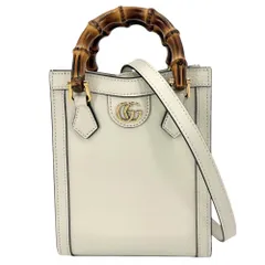 グッチ 3WAY レディース バンブー ダイアナ ミニトートバッグ ハンドバッグ 肩掛け 斜め掛け GG ショルダーバッグ GUCCI 739079 レザー アイボリー ゴールド金具 美品【中古品】