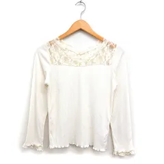 アクシーズファム axes femme 切替 レース リブ ニット セーター 長袖 Vネック M アイボリー 白 /FT40