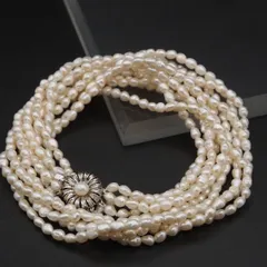 J511 淡水真珠 パール SILVER刻印 ネックレス 5連 デザイン シルバー 6月誕生石
