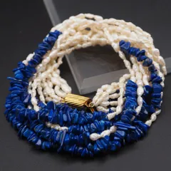 J391 ラピスラズリ 淡水真珠 パール SV刻印 ネックレス 7連 ゴールド デザイン シルバー 6月 12月誕生石