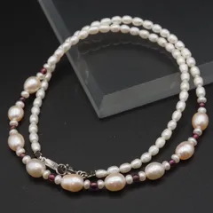 J557 淡水真珠 パール ガーネット STERLING SILVER925刻印 ネックレス デザイン シルバー 1月 6月誕生石