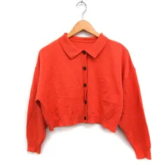アンドサーチ And Search ニットカーディガン 衿付き クロップド丈 無地 M オレンジ /FT16