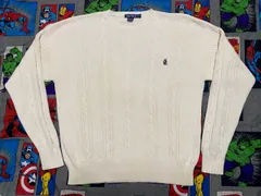 NAUTICA ワンポイントロゴ刺繍 コットンセーター XL オフホワイト USA古着 ニット