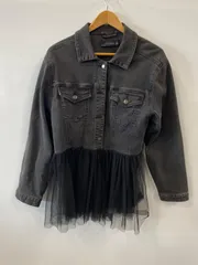 ピB215⚫︎ZARAWOMAN⚫︎ザラウーマン⚫︎レディース⚫︎デニム⚫︎ジャケット⚫︎レース付き⚫︎チュール⚫︎切替⚫︎sizeL⚫︎黒
