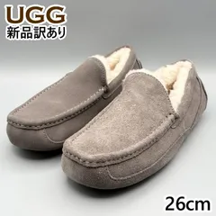 【新品】UGG モカシンスリッポン ムートンシューズ グレー USA8/JP26cm アスコット メンズ/男性用 1101110 アグ (ug219)