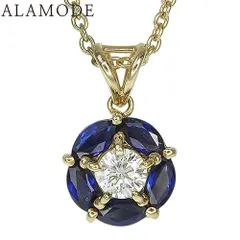 S1.03/D0.35 サファイア ダイヤモンド ネックレス K18 イエローゴールド YG ネックレス アクセサリー ジュエリー ゴールド金 ブルー青 レディース 41100077345【中古】【アラモード】