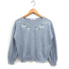 ナチュラルビューティーベーシック NATURAL BEAUTY BASIC 刺繍 Vネック ニット セーター 長袖 M グレー 灰 /FT11