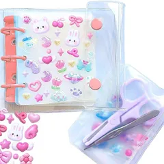 【送料無料】AbonAbon シール帳 はがせる 専用台紙 6枚 収納袋付き 【小さいカバンに入るA8 サイズ】 女の子 シールブック ピンク プリ帳 透明 推し カラー ファイル 三つ穴 シールバインダー