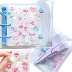 【送料無料】AbonAbon シール帳 女の子 シールブック はがせる 専用台紙6枚 収納袋付き【A8 手のひらサイズ・カバンに入る】透明 推しカラー ファイル プリ帳 三つ穴 バインダー (ブルー)
