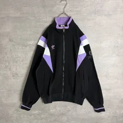 90s vintage 超人気 アディダス adidas トラックジャケット ジャージ デサント製 刺繍ロゴ ワンポイントロゴ 黒 紫 Lサイズ