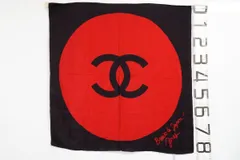 シャネル 82cm 大判 スカーフ シルク100% 日の丸デザイン 日本国旗 ストール ショール 黒 ブラック レッド CHANEL 4939k