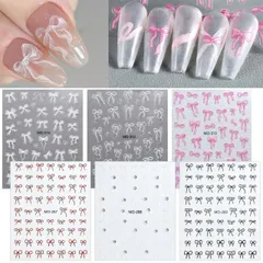 【送料無料】Chisafly ネイルシール リボン ネイルステッカー リボン 立体 白 黒 赤 可愛い ネイル用シール 3d 透明 蝶結び 6セット