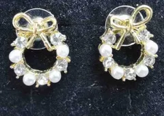 美しい　蝶結　真珠　ジルコン　ピアス