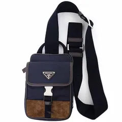 プラダ PRADA Re-Nylon xレザー スマートフォンケース スマホショルダー 2ZH194 F0C1B BLU+CAFFE ネイビー/ダークブラウン 【中古】Aランク
