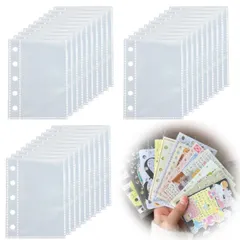 【送料無料】透明 シール帳 台紙 剥離紙付き ミニ5 手帳用 シール台紙 6穴対応 クリアシールバインダー用 シール帳 リフィル ppシート 透明シール台紙 両面使用可能 シール帳 バインダー 補充用に便利
