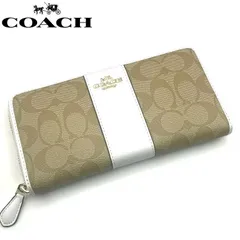 COACH コーチ F54630 シグネチャー PVC×レザー ラウンドファスナー 長財布 札入れ 小銭入れ ベージュ系×アイボリー系