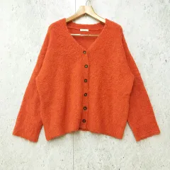 w closet ダブルクローゼット ブークレ 起毛 ロング カーディガン ニット オーバーサイズ オレンジ Fサイズ ◎、◇〇☆