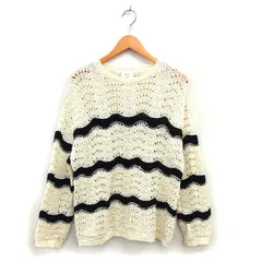 イェッカヴェッカ YECCA VECCA Editt by 透かし編み ニット セーター リブ コットン混 クルーネック ゆったり ボーダー 長袖 F オフホワイト /NT8