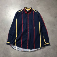 GQ4665◇TOMMY HILFIGER : 90’s ストライプ ボタンダウンシャツ◇L◇ネイビー系 トミーヒルフィガー 長袖シャツ