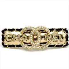 美品 CHANEL シャネル ココマーク ロゴ ラインストーン ラムスキン クリスタル バレッタ GP ブラック ブランド ヘアアクセサリー a11542