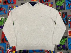 トミーヒルフィガー ワンポイントロゴ刺繍 コットンセーター XL グレー USA古着1ニット