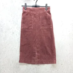 Heather ヘザー コーデュロイスカート タイトスカート 膝下 ウエスト後ろゴム 前スリット パープル Sサイズ ◇〇☆