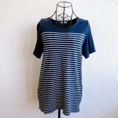美品✨ チェッキーニ cecchini Tシャツ カットソー レディース Lサイズ 大きめ 半袖 ボーダー 綿 100 ストレッチ シンプル ナチュラル ベーシック 大人カジュアル デイリー 着回しコーデ 春夏 コーデ 紺 ネイビーのサムネイル