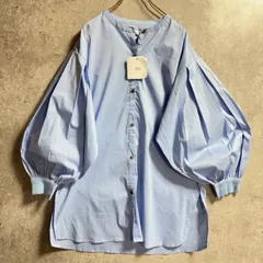 siro de labonte シロ　デ　ラボンテシャツ　チュニック　ブラック　ボリュームスリーブ　袖リブ　ノーカラー　黒　バルーンスリーブ　ブルー　未使用　新品　定価13200円