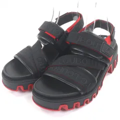 極美品□Christian Louboutin クリスチャンルブタン Summer Dune レザー使い ロゴテープ ベルクロストラップ サンダル ブラック 40 メンズ