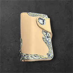 ヌメ革 × 斑点模様飾り 4連キーケース｜ハンドメイド｜ナチュラル×グレー｜個性派レザー小物