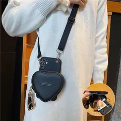 韓国♡可愛いハートポーチ付き ショルダーカード小物入れ iPhone16 ケース2色からお選び