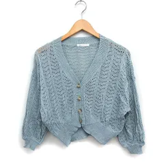 ナイスクラップ NICE CLAUP クロシェ編み カーディガン Vネック クロップド丈 F ライトブルー /FT23