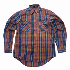 モンベル ネルシャツ メンズ L チェック オレンジ ネイビー  アウトドア 定番 発色良 長袖シャツ