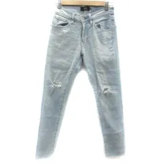 アズールバイマウジー AZUL by moussy デニムパンツ ジーンズ スキニー ロング丈 カットオフ ダメージ加工 XS ライトブルー 水色 /YM27