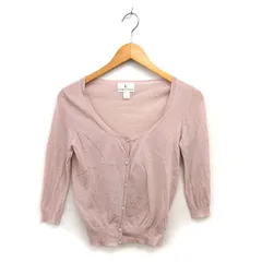 クミキョク 組曲 KUMIKYOKU サマーニット カーディガン クロップド リブ コットン混 透け感 ハイゲージ 七分袖 2 ピンクベージュ /NT17
