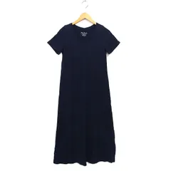 ナノユニバース nano universe Uネック ワンピース フレア マキシ丈 コットン混 無地 半袖 F 黒 ブラック /NT15