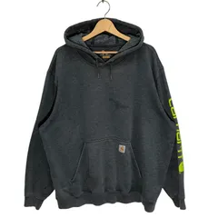 Carhartt/カーハート ORIGINAL FIT Mexico製 パーカー フーディー プルオーバー 袖プリント ワンポイント袖刺繡 オーバーサイズ ビッグシルエット 2XLサイズ グレー