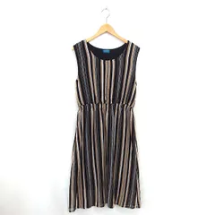 RESORT COLLECT ワンピース フレア ロング ストライプ 薄手 ノースリーブ LL ベージュ ブラック 茶 黒 /TT