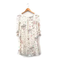 スウィングル Swingle ワンピース ミニ 七分袖 レース メルヘン柄 リボン 1 アイボリー 白 /KT31