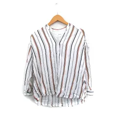 ニコアンド Niko and.. シャツ ブラウス 長袖 Vネック ストライプ 3 ホワイト 白 /KT1