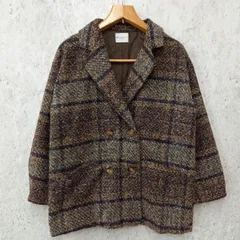Classical Elf クラシカルエルフ ブークレー 起毛 チェック柄 ダブルジャケット コート ブラウン Mサイズ ◎、◇〇☆