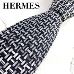 美品 HERMES エルメス リバーシブル ニットタイ ネクタイ ブラック 黒