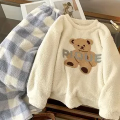 クマの刺繍　アイボリー　フリースルームウェアセット