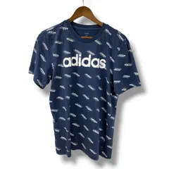 adidas ロゴ総柄 アディダス Tシャツ 紺 ネイビーブルー 古着