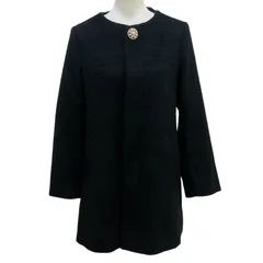  ROPE PICNIC グログランシャギーノーカラーコート ビジューボタン スラッシュポケット 総裏地 ブラック サイズ40【ZK68】