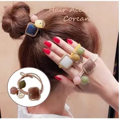 ヘアゴム ヘアアクセサリー かわいい ヘアアレンジ スクエア ボール チャーム 韓国風