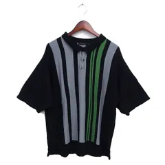 ニコアンド Niko and.. ステンカラー ニット ポロシャツ リブ ストライプ スリット 五分袖 L 黒 ブラック /NT12